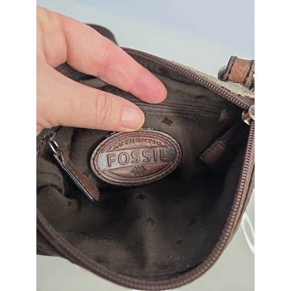 Fossil Snakeskin Embossed Leather Crossbody Adjustable Purse Brown Trim 7 X 8 - Picture 2 of 13